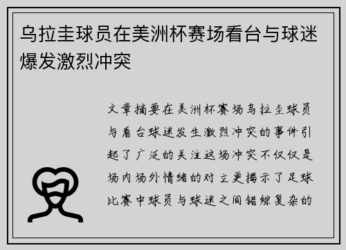乌拉圭球员在美洲杯赛场看台与球迷爆发激烈冲突